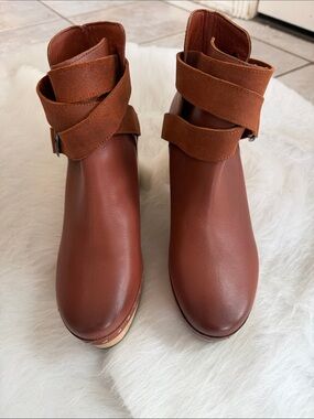 Free People Cognac Wrap-Strap Ankle Boots